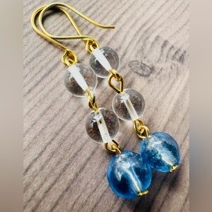 “Maritime” One of a kind, glass and brass nautical earrings, handmade and NWT